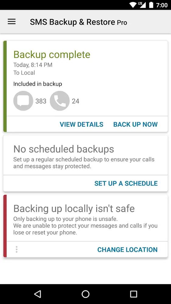 SMS Backup & Restore Pro Screenshot 2