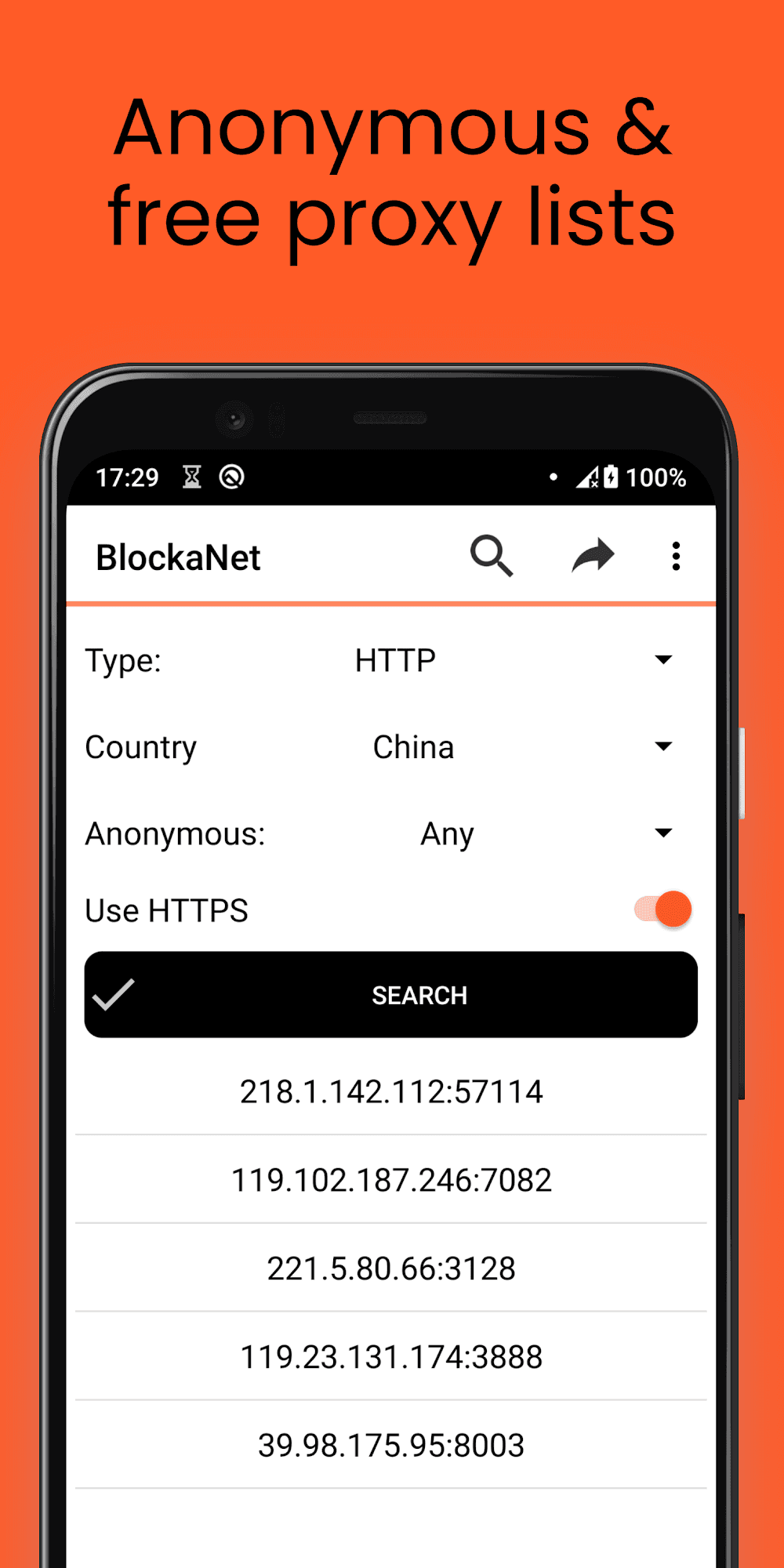 BlockaNet: Proxy List Screenshot 1