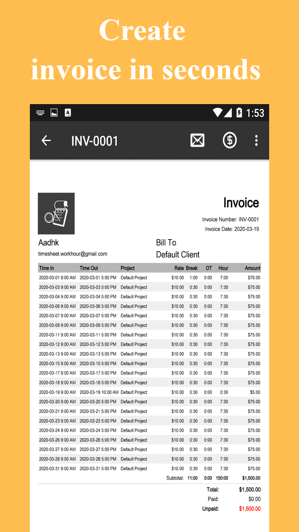 Timesheet Screenshot 3