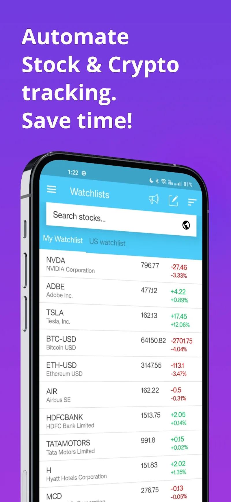 Stock Alerts BG(Alarm/Tracker) Screenshot 1