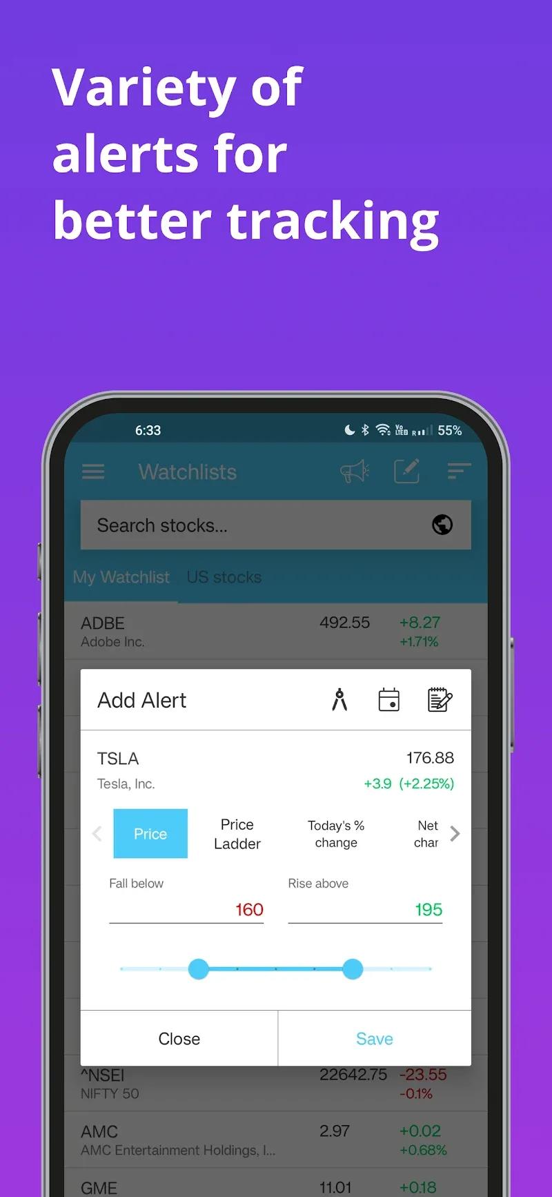 Stock Alerts BG(Alarm/Tracker) Screenshot 3