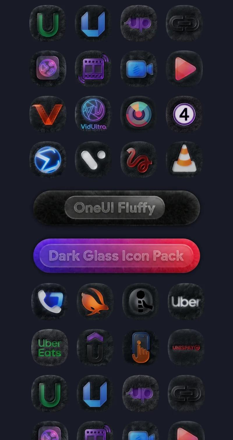 OneUI Fluffy Dark Glass Icons Screenshot 1