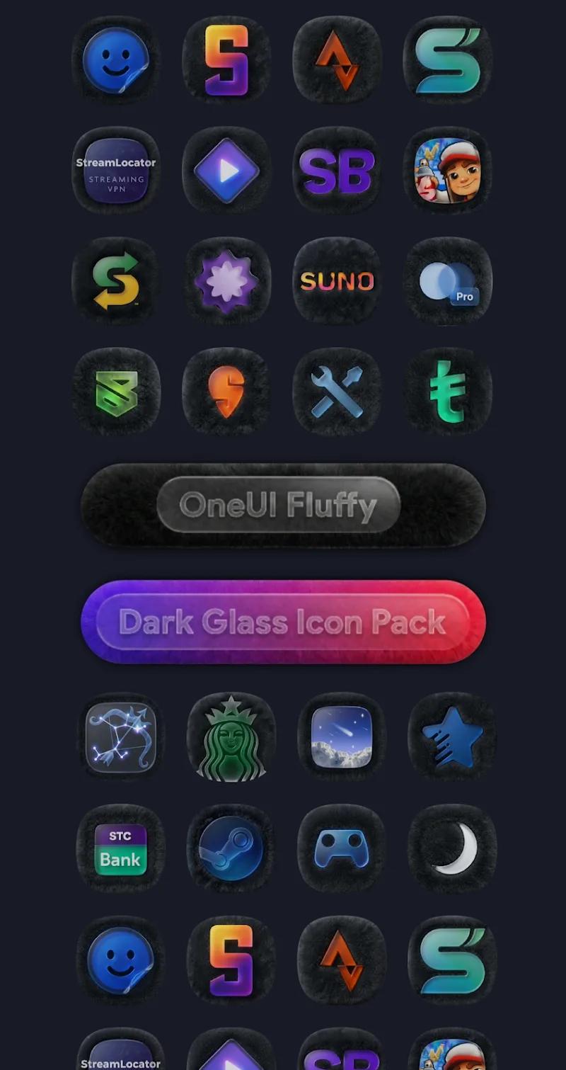 OneUI Fluffy Dark Glass Icons Screenshot 2