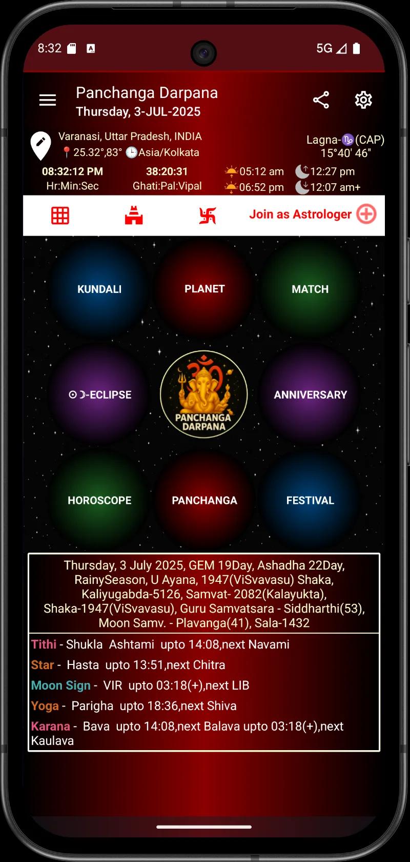 Astrology & Panchanga Calendar Screenshot 2