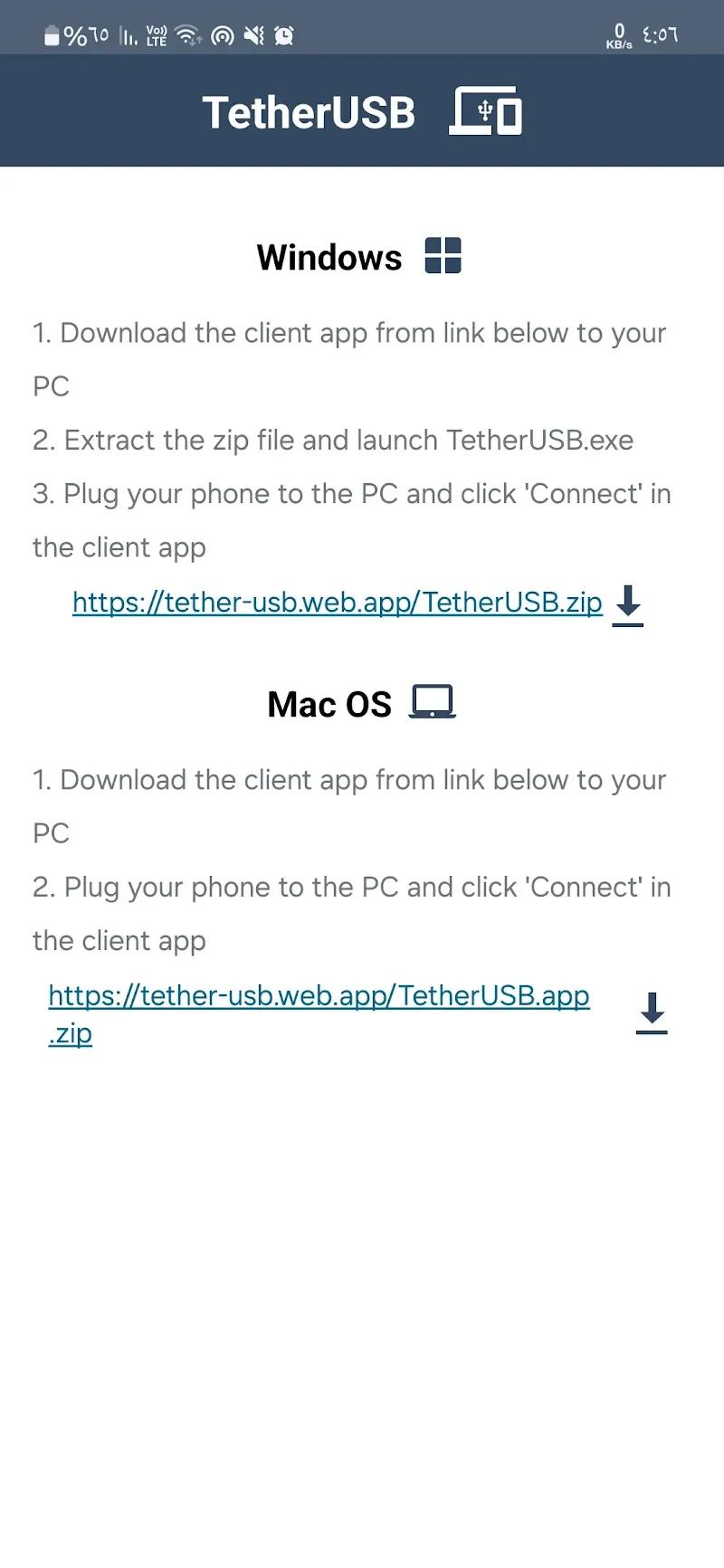 TetherUSB - For Windows & Mac Screenshot 2